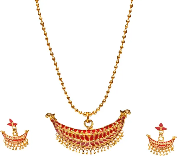 Assamese_Traditional_Gold_Plated_Red_Colour_Joonbiri_Chain_Jewellery_Set_For_Women